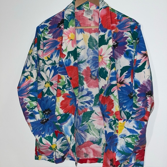 Vintage Remo Classics California Open Blazer Floral Size M ~USA made 100% Cotton - Picture 8 of 8